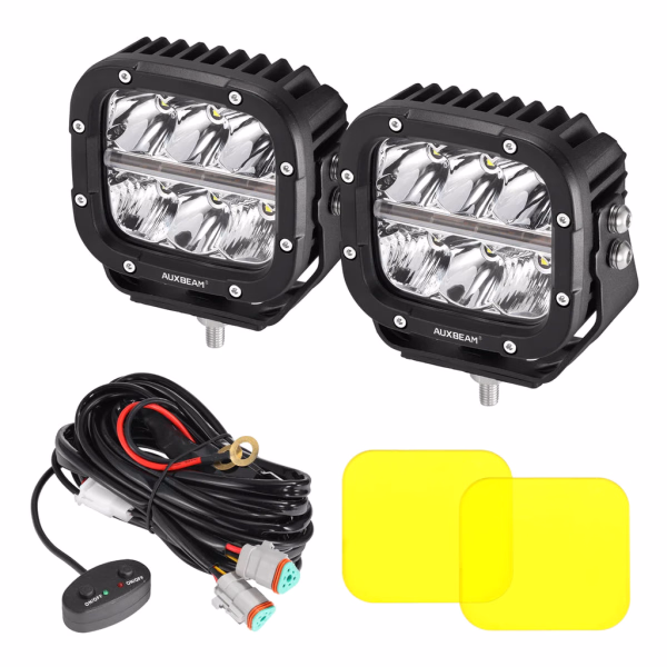 Auxbeam 5 Inch 132W White/Amber LED Pods With Amber DRL For SUV Jeep