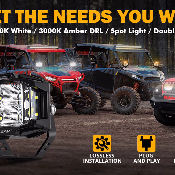 Auxbeam 4 inch 92W 8960 LM Side Shooter LED Pod Lights With Amber DRL