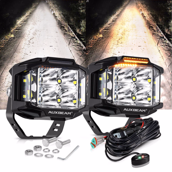 Auxbeam 4 inch 92W 8960 LM Side Shooter LED Pod Lights With Amber DRL