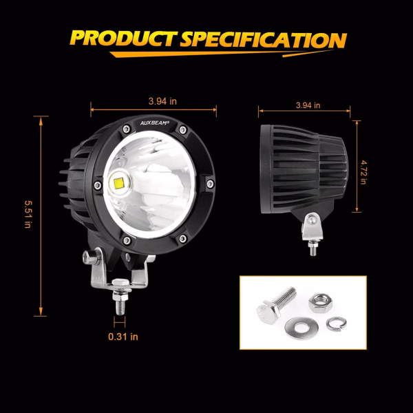 Auxbeam 4 Inch 72W Round Spot White/Amber LED POD Light