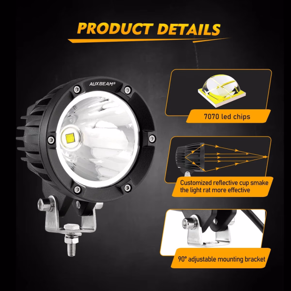 Auxbeam 4 Inch 72W Round Spot White/Amber LED POD Light