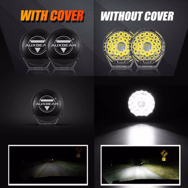 Auxbeam 9 Inch Round LED Driving Light Black Cover Light Shield