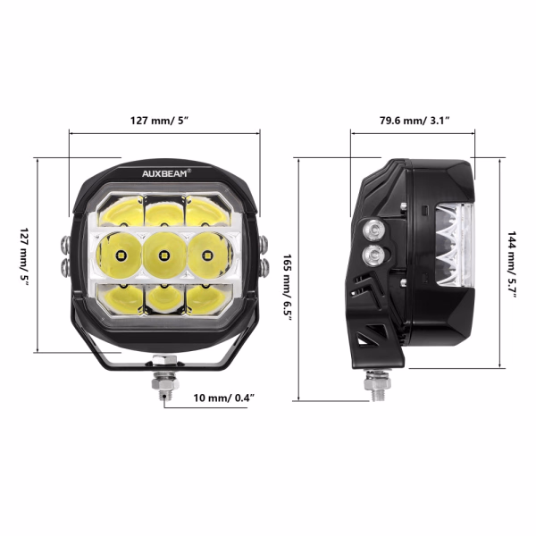 Auxbeam 5 Inch 174W LED Side Shooter Pod Lights with White DRL & Amber