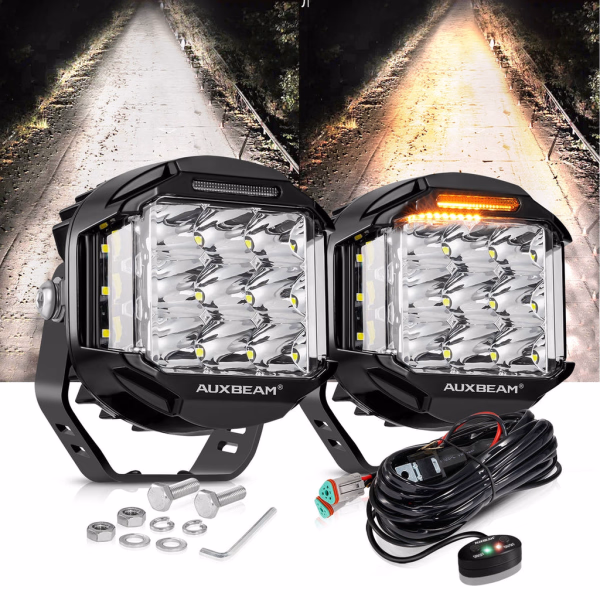 Auxbeam 5-Inch 168W 16440LM Side Shooter LED Pod Lights With Amber DRL