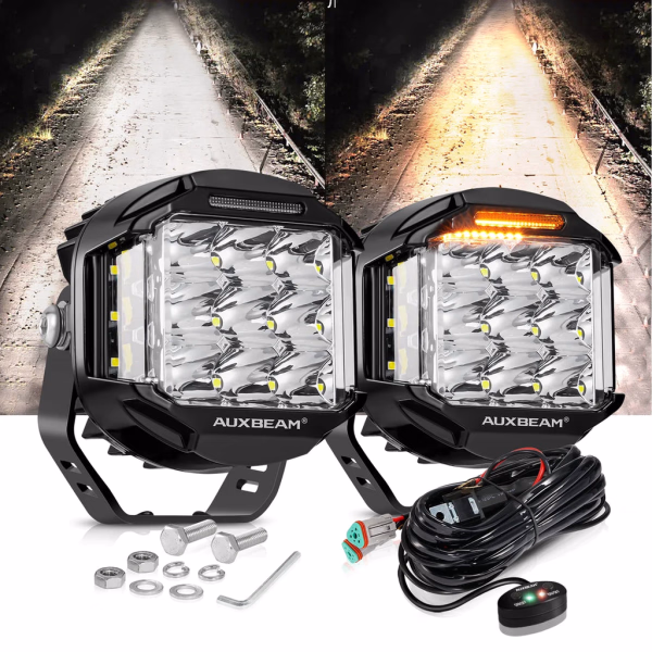 Auxbeam 5-Inch 168W 16440LM Side Shooter LED Pod Lights With Amber DRL