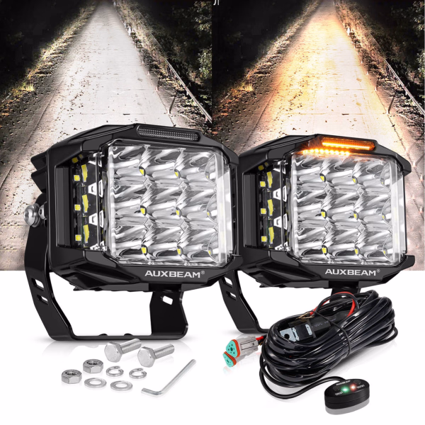 Auxbeam 5-Inch 168W 16440LM Side Shooter LED Pod Lights With Amber DRL
