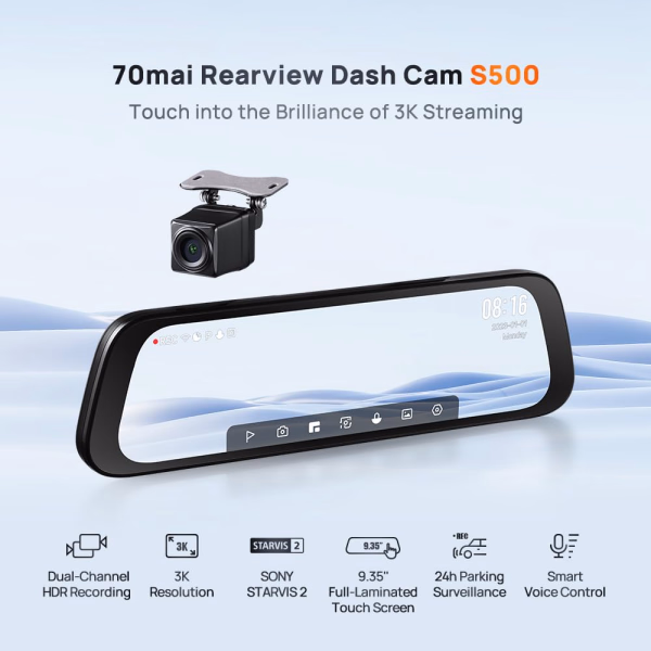 70MAI RearView Dash Cam S500 3K DUAL HDR