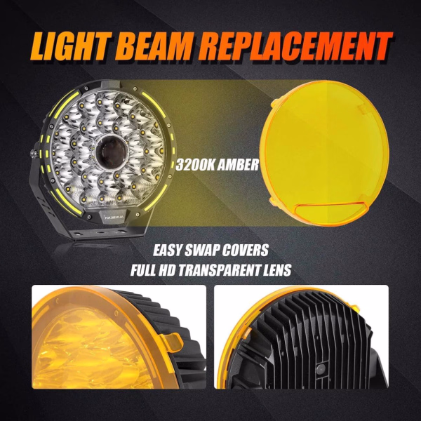Auxbeam 9 Inch Round LED Driving Light Amber Cover Light Shield