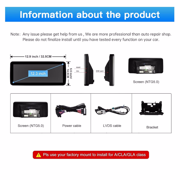 12.3 Inch Android Car Radio GPS Navigation Car DVD Player for Mercedes Benz C Class W205 (2015-2018)