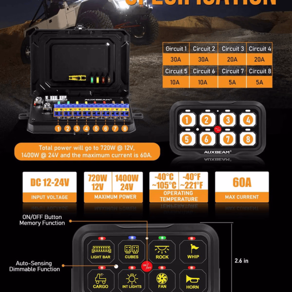 Auxbeam RGB Series Switch Panel (6 Gang-8 Gang-12 Gang)