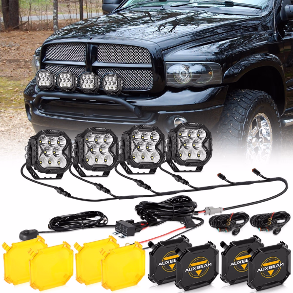 Auxbeam 4 Inch Combo LED POD Lights Cube-Z Series | White DRL & Amber Turn signal Lights