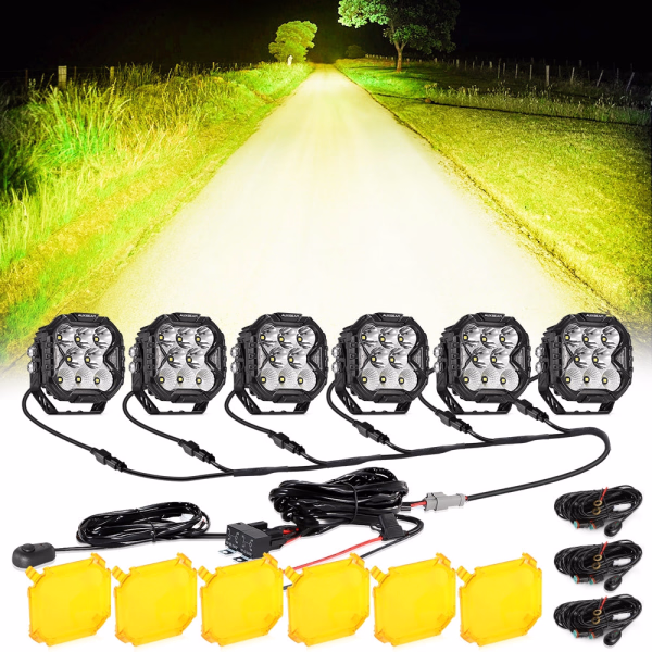 Auxbeam 4 Inch Combo LED POD Lights Cube-Z Series | White DRL & Amber Turn signal Lights
