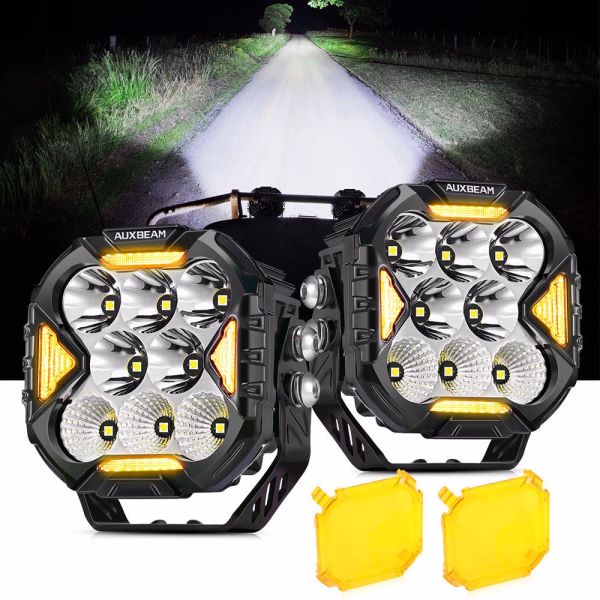 Auxbeam 4 Inch Combo LED POD Lights Cube-Z Series | White DRL & Amber Turn signal Lights