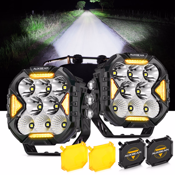 Auxbeam 4 Inch Combo LED POD Lights Cube-Z Series | White DRL & Amber Turn signal Lights