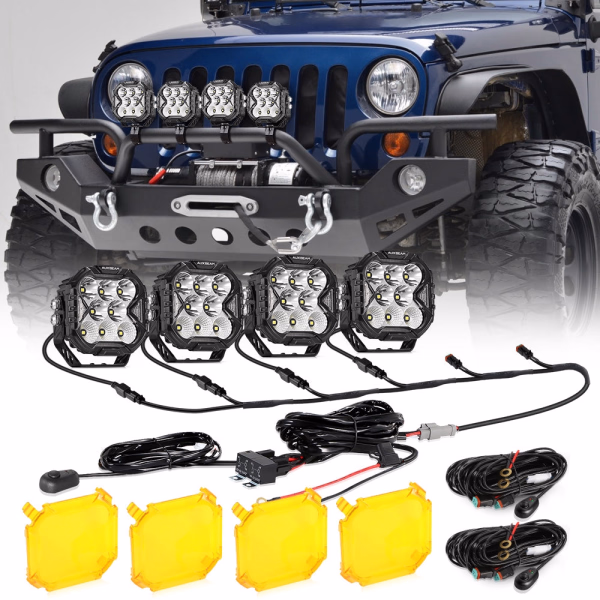 Auxbeam 4 Inch Combo LED POD Lights Cube-Z Series | White DRL & Amber Turn signal Lights