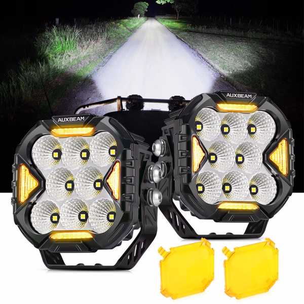 Auxbeam 4 Inch Combo LED POD Lights Cube-Z Series | White DRL & Amber Turn signal Lights