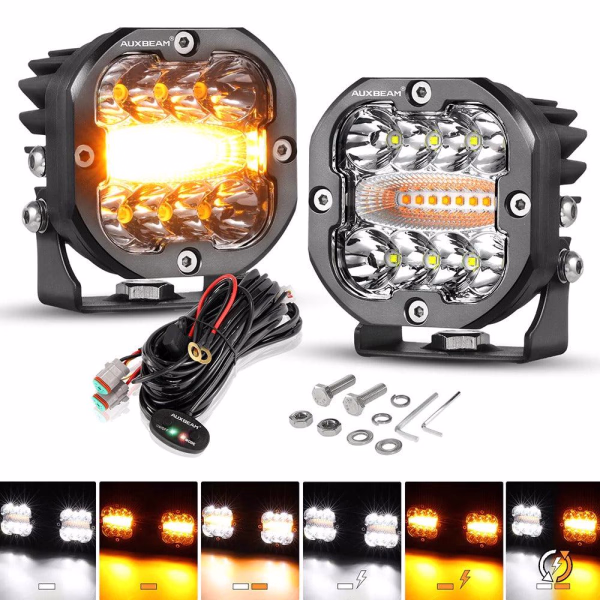 Auxbeam 3 Inch 96W 9600 Lumens 6 Modes White&Amber Flashing LED Pod Lights