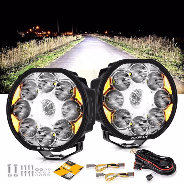Auxbeam 360-Ultra Series 6 Inch 132W Led Spot Driving Light Off Road Lights | White DRL & Amber Light