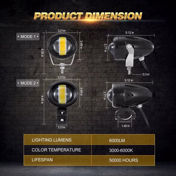 Auxbeam 3 Inch 6 Modes White & Amber Round LED Driving POD Lights