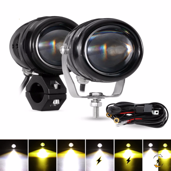 Auxbeam 3 Inch 6 Modes White & Amber Round LED Driving POD Lights