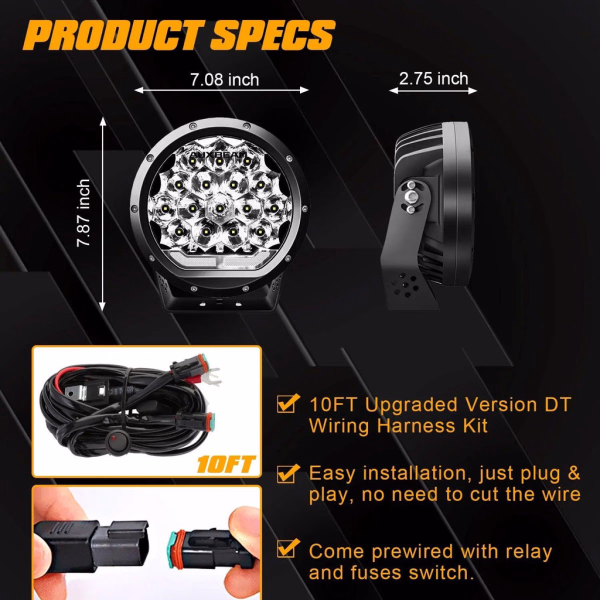 Auxbeam 7 Inch 178W Round Off Road Light Spot Beam LED Driving Lights