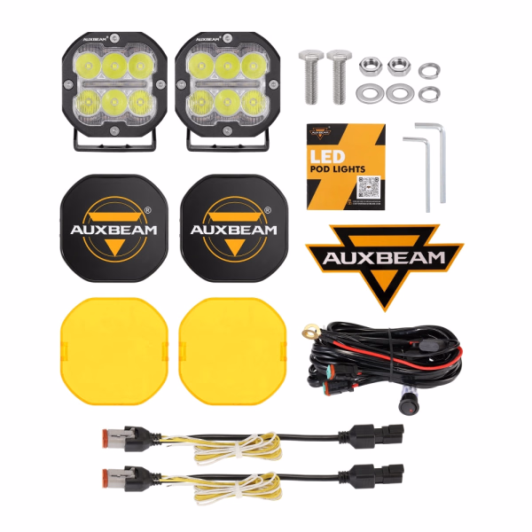 Auxbeam 3 Inch 84W LED Combo POD Light Off Road Lights With White & DRL Amber
