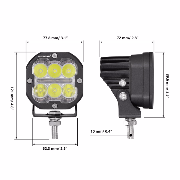 Auxbeam 3 Inch 84W LED Combo POD Light Off Road Lights With White & DRL Amber