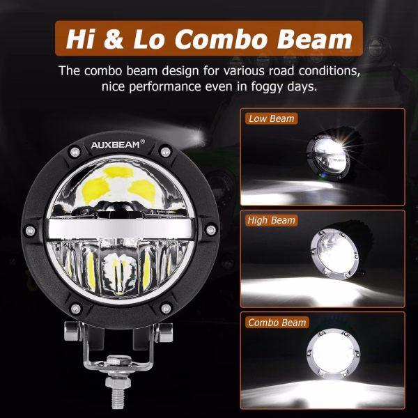 Auxbeam 4 Inch 110W Round OFF Road LED Pod Lights Combo Beam With Wiring Harness