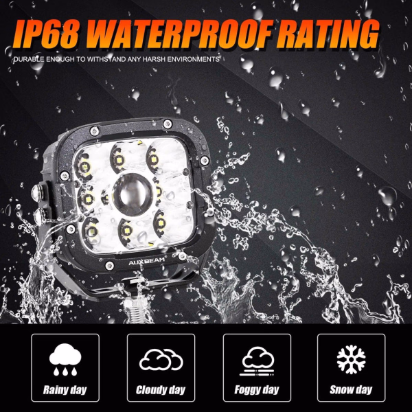 Auxbeam 5 Inch 110W White & Amber LED Pod Lights With Additional Amber Covers