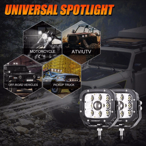 Auxbeam 5 Inch 110W White & Amber LED Pod Lights With Additional Amber Covers