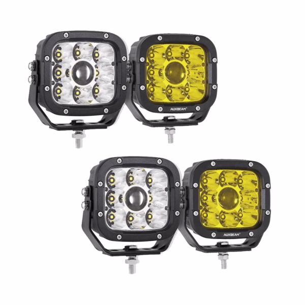 Auxbeam 5 Inch 110W White & Amber LED Pod Lights With Additional Amber Covers