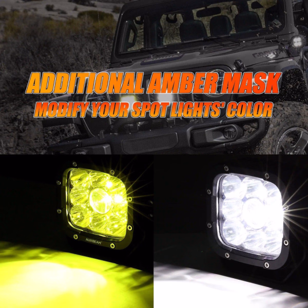 Auxbeam 5 Inch 110W White & Amber LED Pod Lights With Additional Amber Covers