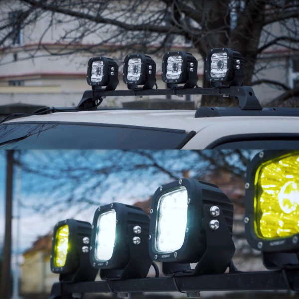 Auxbeam 5 Inch 110W White & Amber LED Pod Lights With Additional Amber Covers