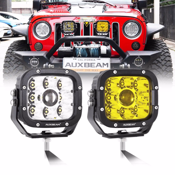 Auxbeam 5 Inch 110W White & Amber LED Pod Lights With Additional Amber Covers