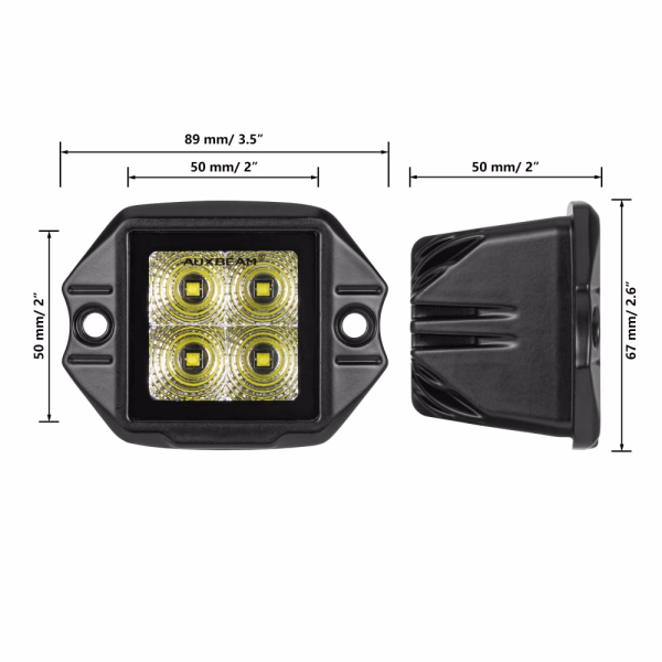 Auxbeam 3.5 Inch 40W Flush Mount LED Pod Light White Flood Off Road Lights