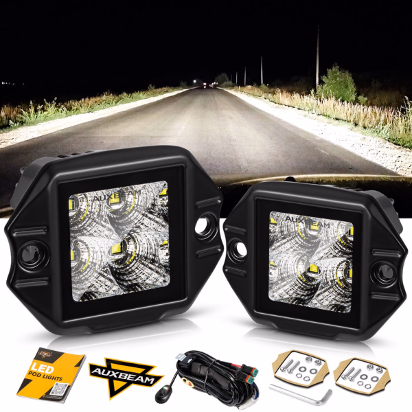 Auxbeam 3.5 Inch 40W Flush Mount LED Pod Light White Flood Off Road Lights